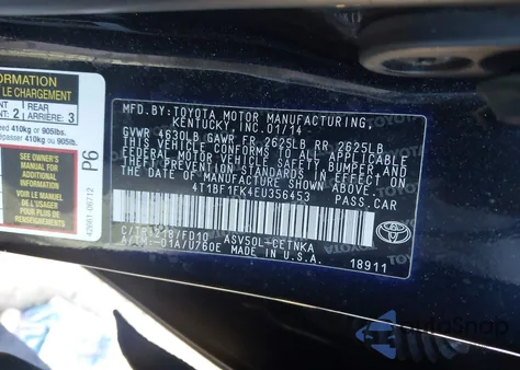 2014 Toyota Camry Le z USA, uszkodzony, nr VIN 4T1BF1FK4EU356453